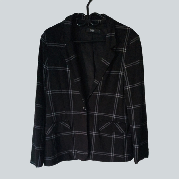 women's Icone by Simons Paris Plaid Blazer - Size L - Picture 3 of 5